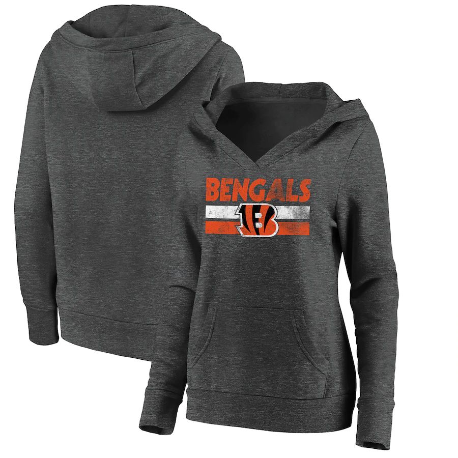 Women Cincinnati Bengals Fanatics Branded Charcoal First String V-Neck Pullover Hoodie->women nfl jersey->Women Jersey